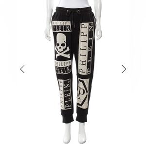 Philipp Plein Black and White Skull Joggers